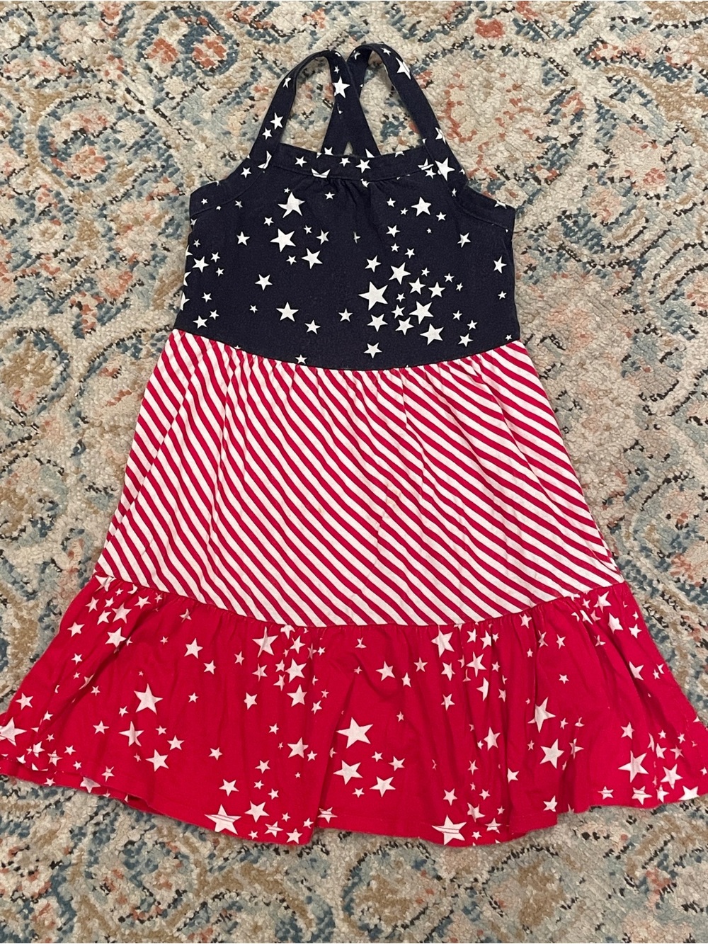 jumping beans Red, White & Blue Star-Striped Sundress- 100% cotton- size 6